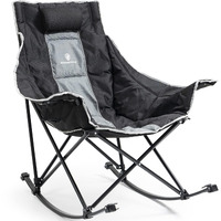Dowinx Oversized Rocking Camping Chair, Fully Padded Patio Chair With Side Pocket And Carry Bag, High Back Portable Lawn Recliner With Headrest, Support 300 Lbs, Grey