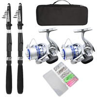 Fishing Pole Combo Set,2.1M/6.89Ft 2Pcs Collapsible Rods 2Pcs Spinning Reels Mono Fishing Line Come Setup Already!Lures Set Carrier Bag Freshwater Kit Fishing Rod Reel Combos Ministoream