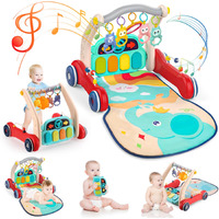Pakoo Baby Play Mat Gym, 2 In 1 Baby Walker Tummy Time Activity Mat With 5 Infant Sensory Toys, Music And Lights Floor Play Mat As Birthday Gift For 0-12 Months Boys Girls