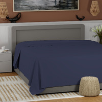100% Cotton Dark Blue Full Size Flat Sheet Only, Cool & Crisp Percale Weave Flat Sheet, Highly Breathable & Comfortable, Top Sheet Dark Blue (82 In. X 96 In.)