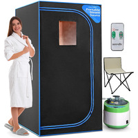 Serenelife Portable Steam Sauna For Home, Compact Sauna Tent With 4L Steamer, Folding Sauna Chair, Personal Rejuvenation Spa, 9 Heat Levels, Remote Control, Spacious In-Home Steam Sauna, 71"" X 35""