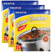 Wrapok Slow Cooker Liners Kitchen Disposable Cooking Bags Bpa Free For Oval Or Round Pot, Large Size 13 X 21 Inch, Fits 3 To 8.5 Quarts - 3 Pack (30 Bags Total)