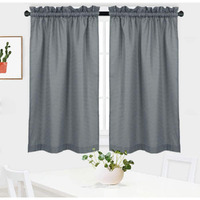 Nanan Waffle Woven Textured Short Curtains For Kitchen Waterproof Window Covering For Bathroom - 30"" X 45"", Grey, Set Of 2