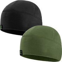 Temple Tape Tactical Fleece Watch Cap Beanie - Skull Cap Fleece Hat - 2 Pack Black/Od Green - One Size (Fits Most Heads)