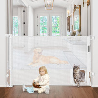 Retractable Baby Gates With Cat Door 80"" Wide Retractable Dog Gate With Pet Door Outdoor Retractable Gate For Dogs Retractable Pet Gate With Door Mesh Baby Gate Retractable Mesh Dog Gate (White)