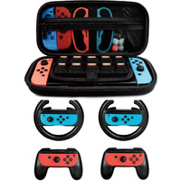 Accessories Kit For Nintendo Switch Games Starter, 2X Steering Wheel, 2X Grip Kit, 1X Travel Carry Case(5 In 1 Black)