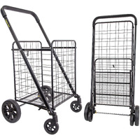 Dbest Products Cruiser Cart Deluxe 2 Shopping Grocery Rolling Folding Laundry Basket On Wheels Foldable Utility Trolley Compact Lightweight Collapsible, Black