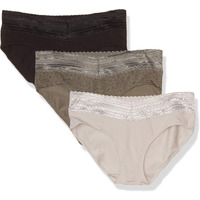 Warner's Womens Blissful Benefits No Muffin Cotton Stretch Lace Multipack Hipster Panties, Stone Crystal Web/Platinum/Black, Medium Us