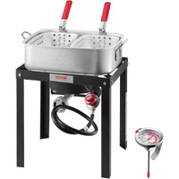 Vevor 18 Qt Fish And Wing Fryer With Double Basket, Aluminum Propane Fish Fryer Kit, Outdoor Deep Fryer Seafood Pot With Thermometer And 58,000 Btus Propane Burners, For Outdoor And Backyard Cooking