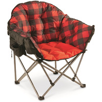Guide Gear Club Camping Chair, Oversized, Portable, Folding With Padded Seats, 500-Lb. Capacity Red Plaid