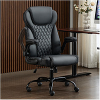 Amseatec, Office Chair, Executive Leather Chair Home Office Desk Chairs, Ergonomic Computer Desk Chair With Adjustable Flip-Up Arms, Lumbar Support Swivel Task Chair With Rocking Function (Black)