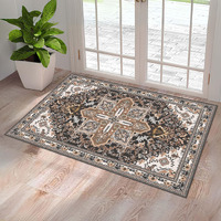Washable Entryway Rug 3X5 | Non Slip Rug Runners For Hallways, Entryways, Kitchens, Bathrooms, Bedrooms | Ultra-Soft Flannel Carpet Kitchen Rug With Rubber Backing (Black Brown Cream, 3X5)