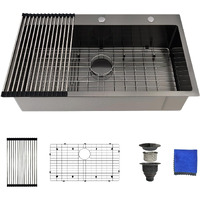 33 Inch Black Kitchen Sink Drop In - Delironexu 33X19 Drop In Kitchen Sink, 16 Gauge Black Stainless Steel Sink Top Mount, Single Bowl Kitchen Sinks With 4 Accessories