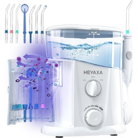 Heyaxa Water Dental Flosser For Teeth Cleaning With 1000Ml Large Capacity And Uv Storage, 10 Adjustable Pressure Electric Oral Irrigator With 7 Jet Tips For Home Use, Gums, Braces (White)
