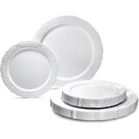 "" Occasions "" 50 Plates Pack (25 Guests) Vintage Wedding Party Disposable Plastic Plate Set -25X10.25'' Dinner +25X7.5'' Salad/Dessert Plates (Portofino Plain White)