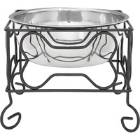 Wrought Iron Stand With Single Stainless Steel Bowl Size: Medium (7"" H X 9.5"" W X 9.5"" D)