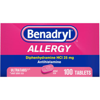 Benadryl Ultratabs Antihistamine Allergy Relief Medicine, Diphenhydramine Hcl Tablets For Relief Of Cold & Allergy Symptoms Such As Sneezing, Runny Nose, & Itchy Eyes & Throat, 100 Ct
