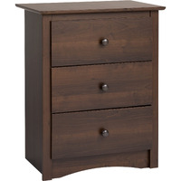 Prepac Sonoma Traditional Tall Nightstand Side Table With 3 Drawers, Functional Tall 3-Drawer Bedside Table 16"" D X 23"" W X 29"" H, Espresso, Edc-2403