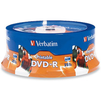 Verbatim Dvd-R 4.7Gb 16X White Inkjet Printable With Branded Hub, 25-Disc,Silver