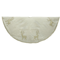 Kurt Adler 48"" Gold Tree And Reindeer Applique Treeskirt, Polyester