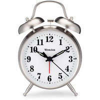 Westclox -Big Ben Twin Bell Alarm Clock | Loud Alarm Clock For Heavy Sleepers | Battery Operated Metal Clock With Backlight For Bedside Table, Bedroom, Kids Room, Desk (Silver, 4"")