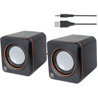 Manhattan Usb Powered Stereo Speaker System - Small Size - With Volume Control & 3.5 Mm Aux Audio Plug To Connect To Laptop, Notebook, Desktop, Computer - 3 Yr Mfg Warranty - Black Orange, 161435