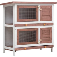 'Vidaxl 2-Layer Outdoor Rabbit Hutch With Waterproof Green Roof, Iron Wire Mesh, Pull-Out Trays, And 4 Doors - Brown And White Wooden Pet Enclosure