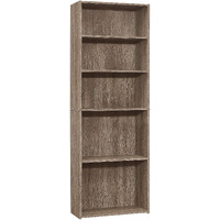 Monarch Specialties Bookcase-72 H/Dark Taupe With 5 Shelves Bookcase, Brown
