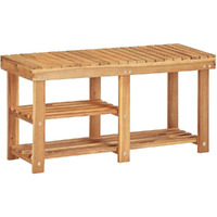 Vidaxl Compact Shoe Rack/Bench, Solid Acacia Wood, 2-Shelf Storage Organizer, Durable And Rustic Design, Easy Assembly And Cleaning, 35.4""X12.5""X18.1""