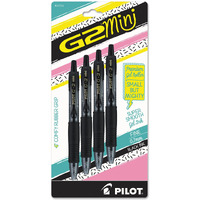 Pilot G2 Mini Gel Pen, Retractable, Fine 0.7 Mm, Black Ink, Black Barrel, 4/Pack