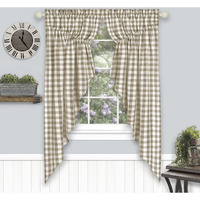 Buffalo Check Gathered Swag Window Curtain Pair - 72 Inch Width, 63 Inch Length - Taupe & Ivory Plaid - Light Filtering Farmhouse Country Drapes For Bedroom Living & Dining Room By Achim Home Decor