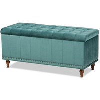 Baxton Studio Kaylee Modern And Contemporary Teal Blue Velvet Fabric Upholstered Button-Tufted Storage Ottoman Bench