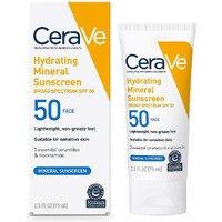 Cerave 100% Mineral Sunscreen Spf 50, Face Sunscreen With Zinc Oxide & Titanium Dioxide, Hyaluronic Acid + Niacinamide + Ceramides, Oil Free, Travel Size 2.5 Oz