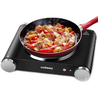Cusimax Hot Plate Electric Burner Single Burner Cast Iron Hot Plates For Cooking Portable Burner 1500W With Adjustable Temperature Control Stainless Steel Non-Slip Rubber Feet, Upgraded Version