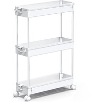 Spacekeeper Slim Rolling Storage Cart, 3 Tier Bathroom Storage Organizer Laundry Room Utility Cart Mobile Shelving Unit, Multi-Purpose For Kitchen Office Bathroom Laundry Narrow Places, White