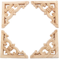 Muxsam 4Pcs Wood Carved Appliques Onlays, Unpainted Wooden Corner Carvings Decals Frame Molding Set For Wall Door Mirror Cabinet Dresser Cupboard Headboard Wardrobe Closet Decor, 6X6Cm/2.36""X2.36""