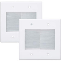 Kebulldola 2 Gang Brush Wall Plate White 2 Pack, Double Gang Cable Management Kit For Tv Coaxial, Hdmi, Ethernet Cables, Speaker Wires And Power Cords Pass Through.