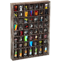 J Jackcube Design - Rustic Wood Shot Glasses Display Case 56 Compartments Wall Mount Pint Glass Shadow Box Bar Cabinet Collection Freestanding - Mk524A