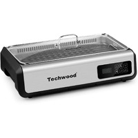 Indoor Smokeless Grill Techwood 1500W Electric Grill With Tempered Glass Lid & Led Smart Control Panel, 8-Level Control Korean Bbq Grill With Removable Grill Plate, Stainless Steel (Silver)