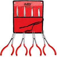 Abn Long Reach 11In Plier 4-Piece Set - 90-Degree Angle, 45-Degree Angle, Straight Needle Nose, And Duckbill Pliers
