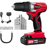 Avid Power 20V Max Lithium Lon Cordless Drill Set, Power Drill Kit With Battery And Charger, 3/8-Inch Keyless Chuck, Variable Speed, 16 Position And 22Pcs Drill Bits (Red)