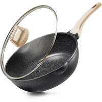 Carote 12Inch Nonstick Deep Frying Pan With Lid, 5.5 Qt Jumbo Cooker Saute Pan With Pour Spout, Skillet Induction Cookware, Non Stick Cooking Pan Pfoa Free, Classic Granite