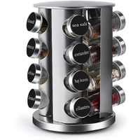 Double 2 C Revolving Countertop Spice Rack Stainless Steel Seasoning Storage Organization,Spice Carousel Tower For Kitchen Set Of 16 Jars (16Jars)