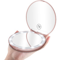 Benbilry Led Lighted Compact Travel Makeup Mirror With Lights, 1X/7X Magnification, 5 Inch Dual Sided Portable Illuminated - Perfect For Handbag
