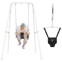Ragozonery 2 In 1 Baby Jumper With Toddler Swing, Baby Jumpers And Bouncers,Indoor Outdoor Toddler Swing Set, Cotton, White