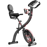 Hapbear Folding Exercise Bike Magnetic Foldable Stationary Bike, 3 In 1 Mode Indoor Upright Fitness Workout X-Bike With 8-Level Resistance And Arm Resistance Band, Pulse Sensor,Lcd Monitor