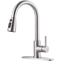 Wowow Kitchen Faucet With Sprayer, Kitchen Sink Faucet, Sus 304 Stainless Steel, High Arc Single Handle Brushed Nickel Kitchen Faucets With Pull Down Sprayer, Pull Out Kitchen Faucet With Deck Plate