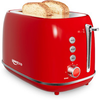2 Slice Stainless Steel Toaster Retro With 6 Bread Shade Settings, Bagel, Cancel, Defrost Function, Extra Wide Slot, Removable Crumb Tray, Red
