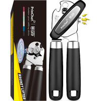 Princhef Manual Can Openers With Magnet, No-Trouble-Lid-Lift, Handheld Can Opener Smooth Edge With Sharp Blade, Large Effort-Saving Handles, Easy Grip & Heavy Duty, Black