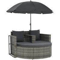 Vidaxl 2 Seater Patio Sofa With Cushions And Parasol - Garden And Outdoor Decor - Weather Resistant Poly Rattan Furniture - Gray Color